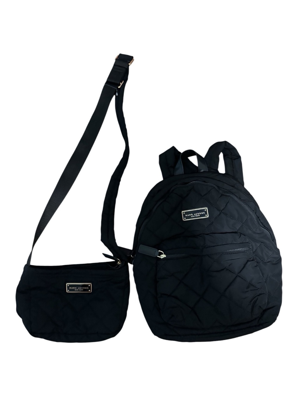 Marc Jacobs Black Quilted Nylon Backpack & Crossbody Bag Set EUC - Picture 2 of 7